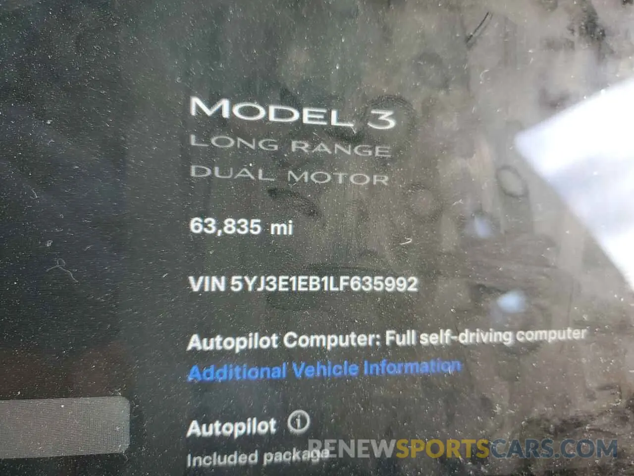 9 Photograph of a damaged car 5YJ3E1EB1LF635992 TESLA MODEL 3 2020