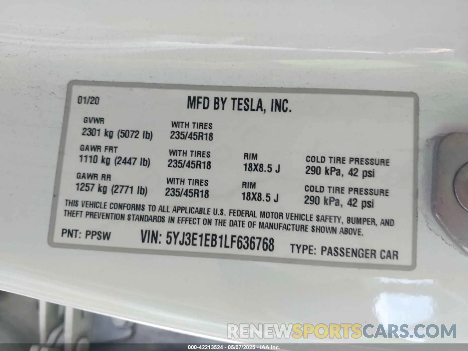 9 Photograph of a damaged car 5YJ3E1EB1LF636768 TESLA MODEL 3 2020