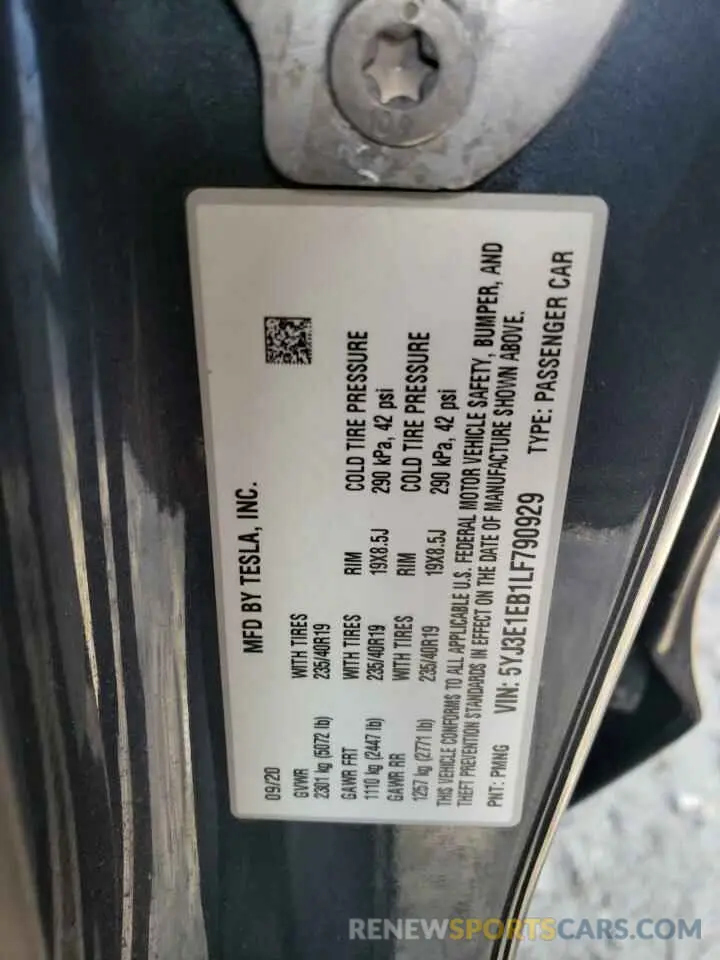 12 Photograph of a damaged car 5YJ3E1EB1LF790929 TESLA MODEL 3 2020