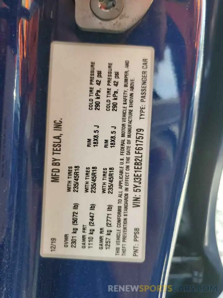 12 Photograph of a damaged car 5YJ3E1EB2LF617579 TESLA MODEL 3 2020