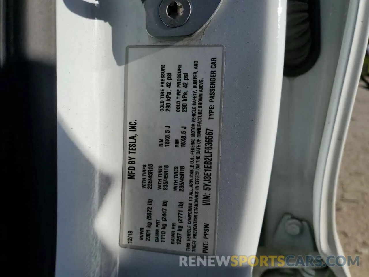 12 Photograph of a damaged car 5YJ3E1EB2LF636567 TESLA MODEL 3 2020