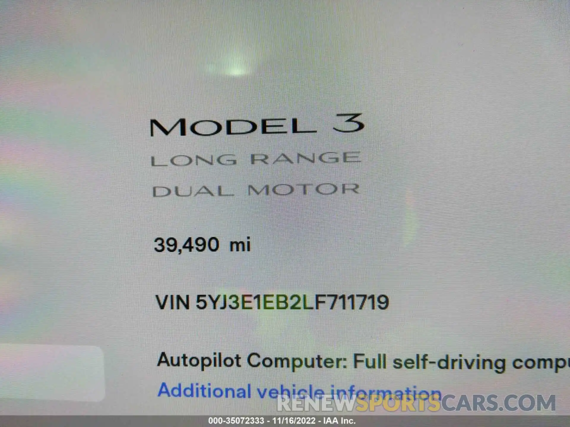 7 Photograph of a damaged car 5YJ3E1EB2LF711719 TESLA MODEL 3 2020