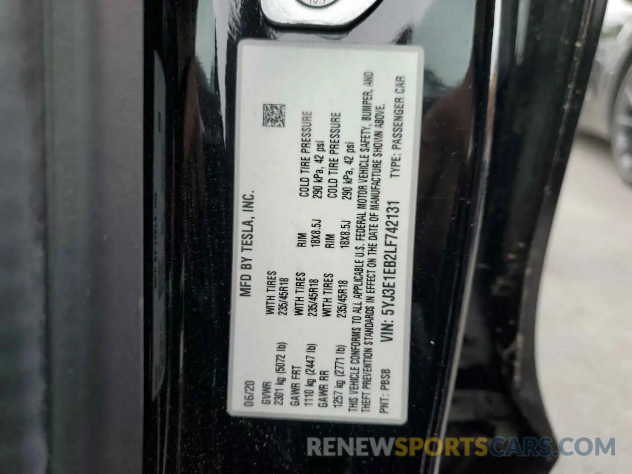 12 Photograph of a damaged car 5YJ3E1EB2LF742131 TESLA MODEL 3 2020
