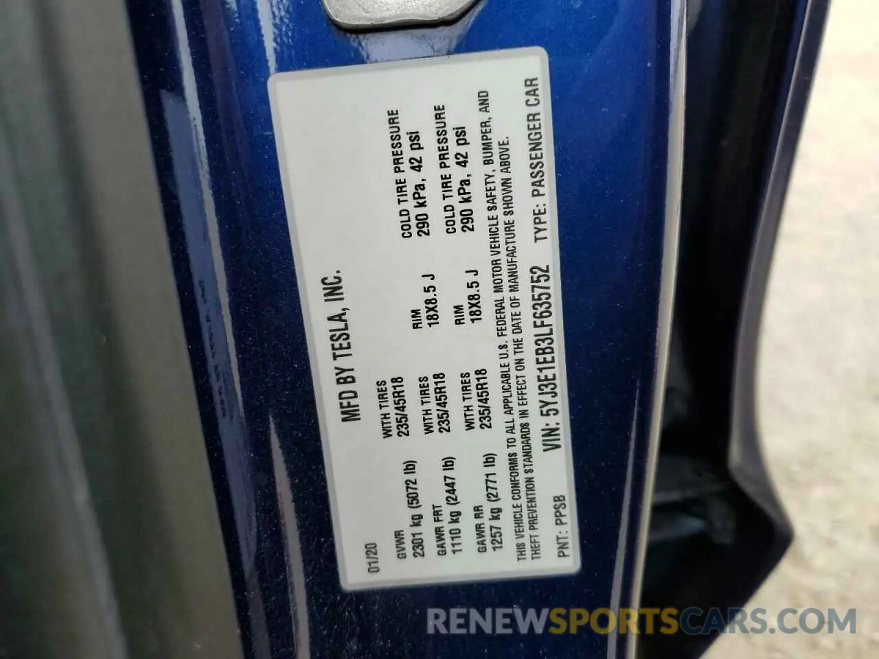 13 Photograph of a damaged car 5YJ3E1EB3LF635752 TESLA MODEL 3 2020
