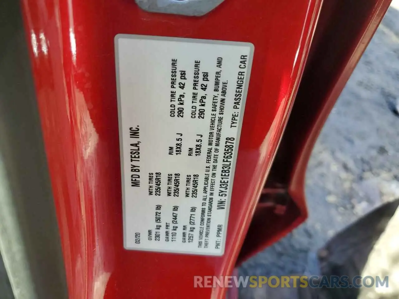 13 Photograph of a damaged car 5YJ3E1EB3LF635878 TESLA MODEL 3 2020
