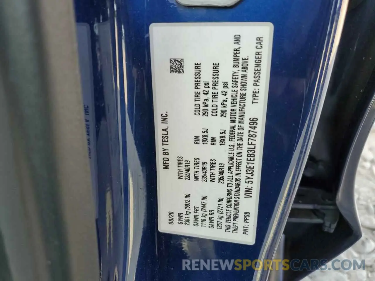 13 Photograph of a damaged car 5YJ3E1EB3LF787496 TESLA MODEL 3 2020