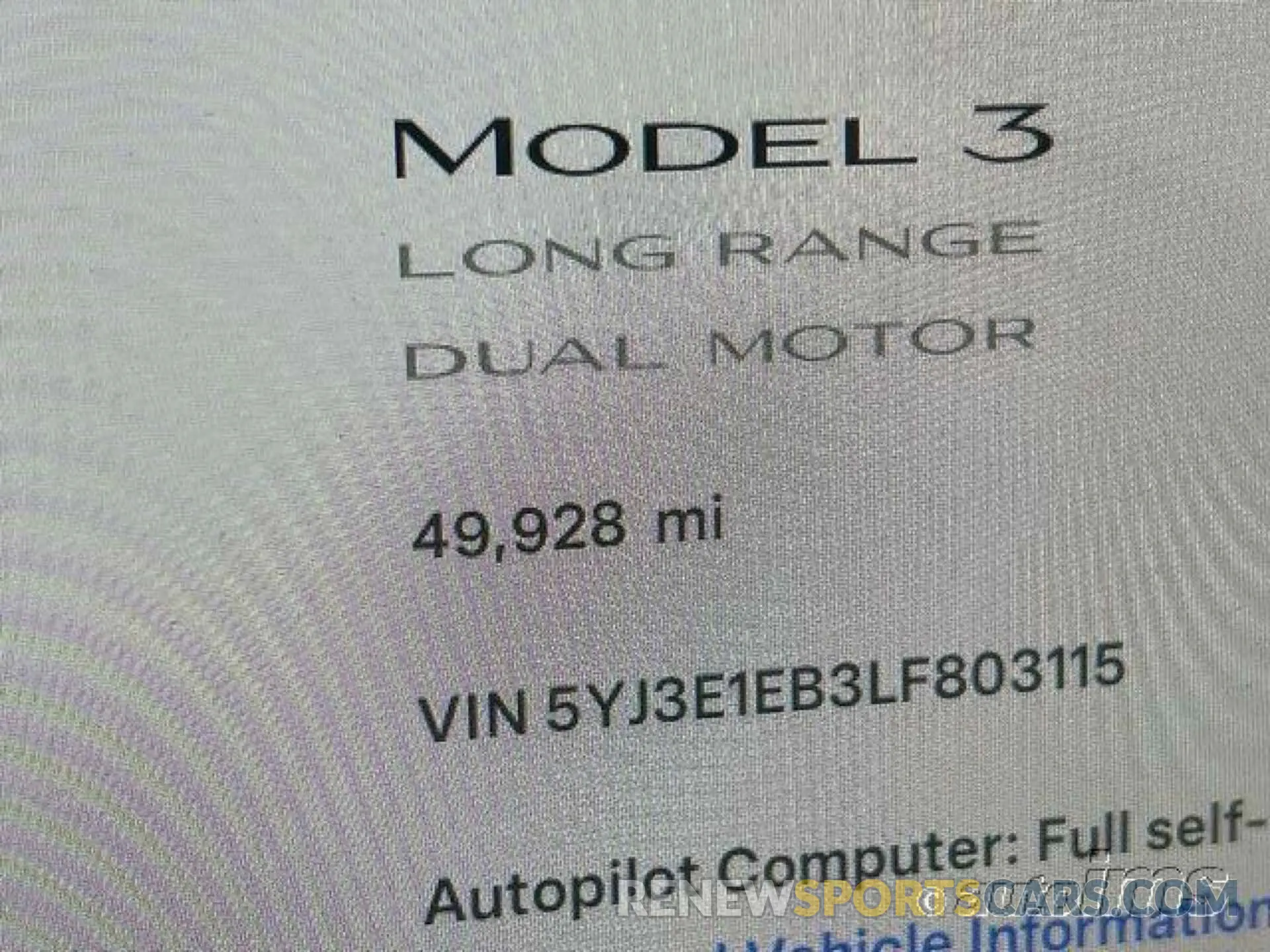 14 Photograph of a damaged car 5YJ3E1EB3LF803115 TESLA MODEL 3 2020