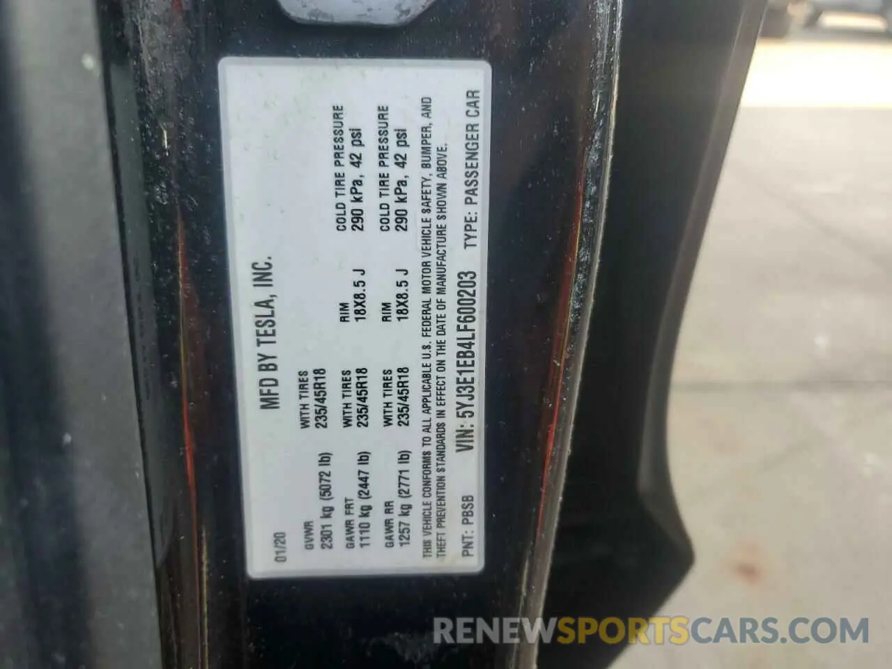 13 Photograph of a damaged car 5YJ3E1EB4LF600203 TESLA MODEL 3 2020
