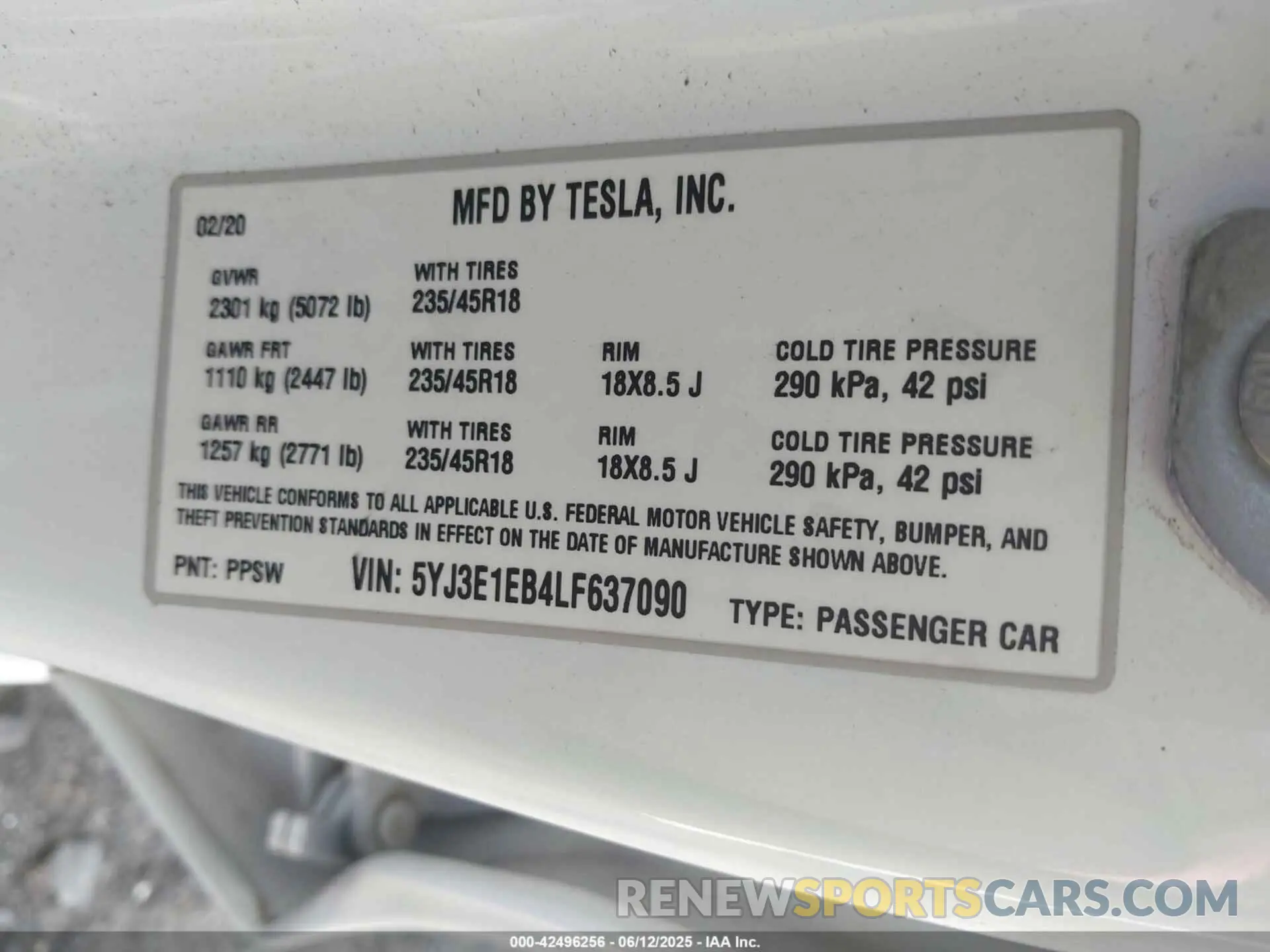 9 Photograph of a damaged car 5YJ3E1EB4LF637090 TESLA MODEL 3 2020