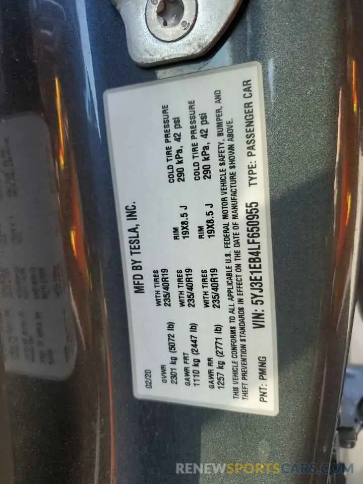 12 Photograph of a damaged car 5YJ3E1EB4LF650955 TESLA MODEL 3 2020