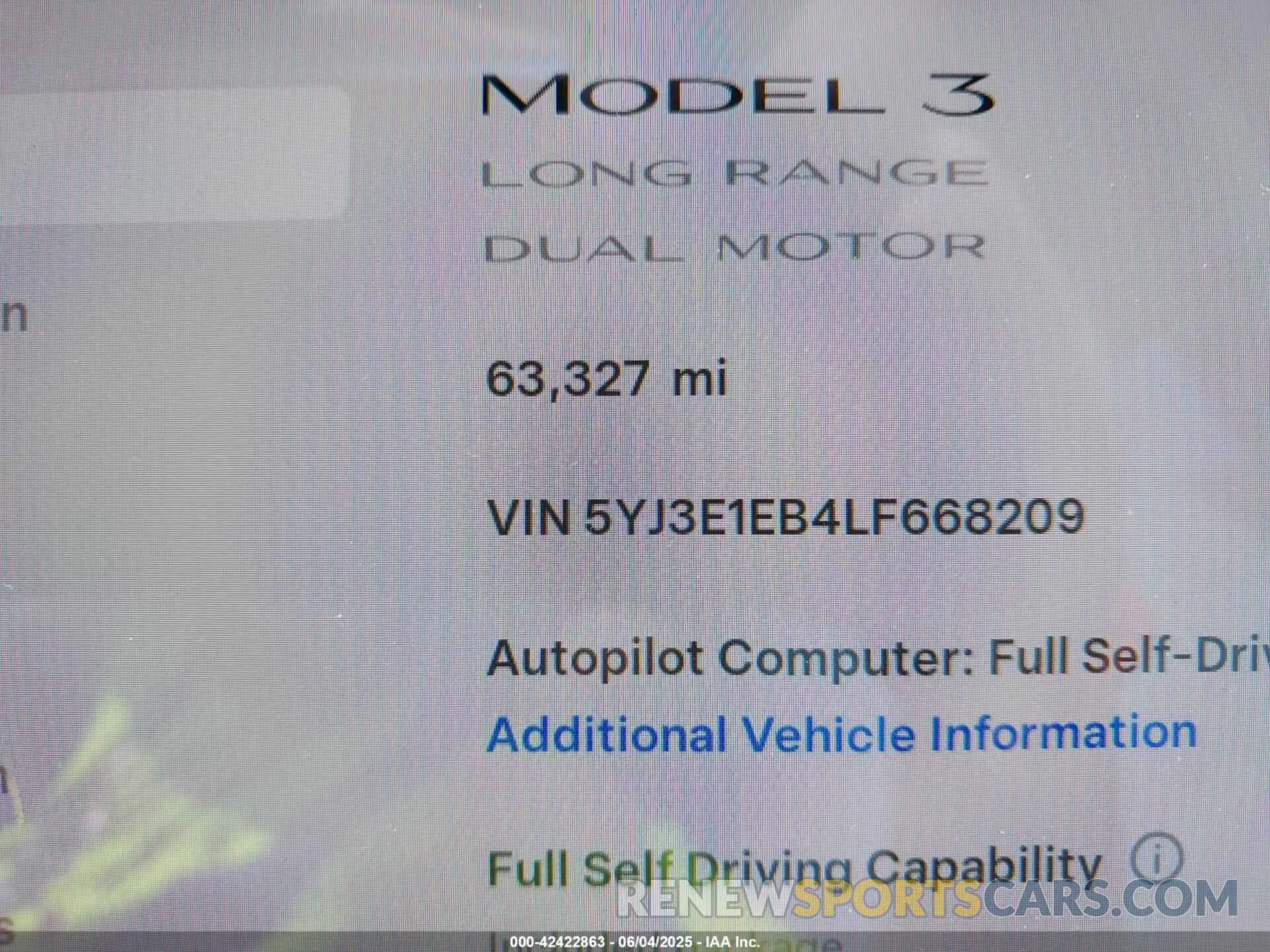 15 Photograph of a damaged car 5YJ3E1EB4LF668209 TESLA MODEL 3 2020