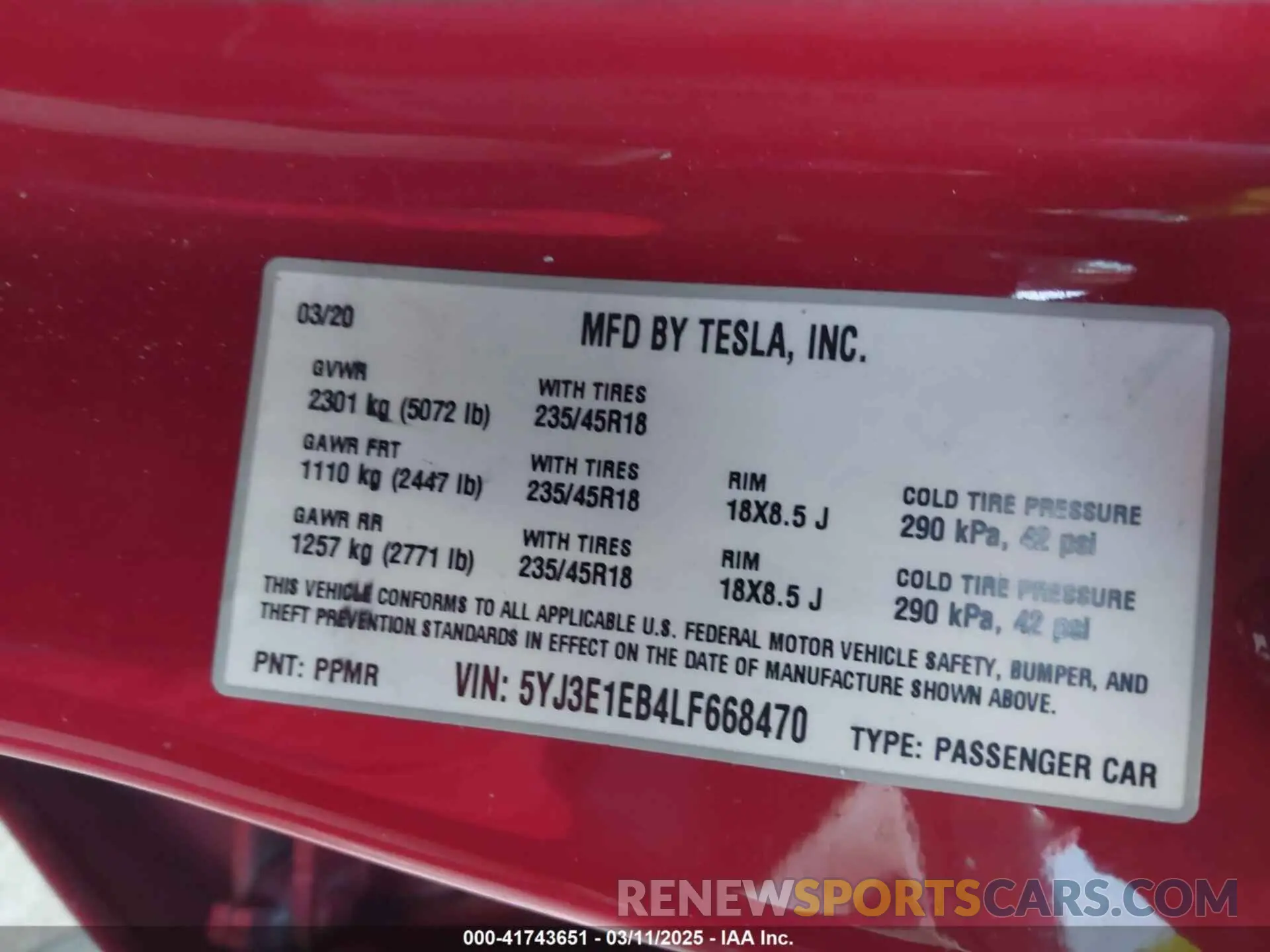 9 Photograph of a damaged car 5YJ3E1EB4LF668470 TESLA MODEL 3 2020