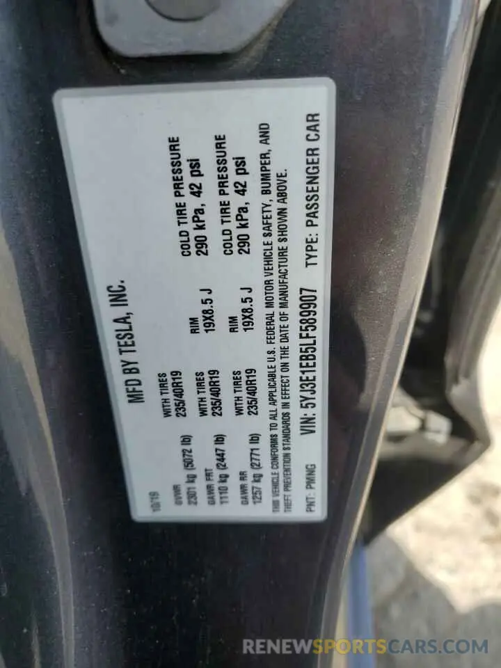 13 Photograph of a damaged car 5YJ3E1EB5LF589907 TESLA MODEL 3 2020