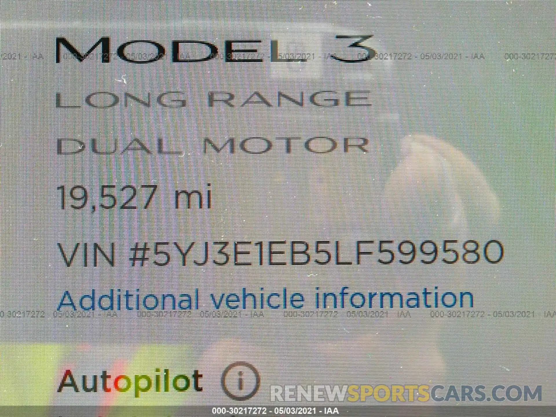 7 Photograph of a damaged car 5YJ3E1EB5LF599580 TESLA MODEL 3 2020