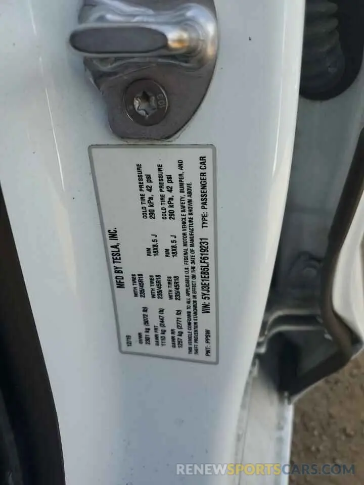 12 Photograph of a damaged car 5YJ3E1EB5LF619231 TESLA MODEL 3 2020