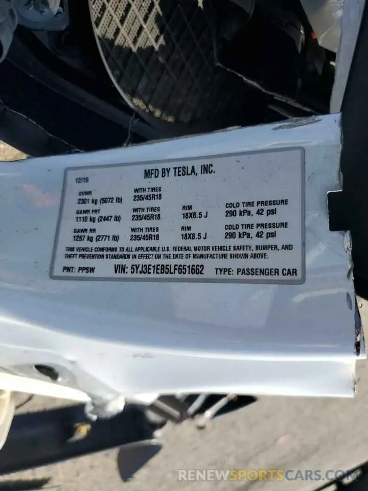 15 Photograph of a damaged car 5YJ3E1EB5LF651662 TESLA MODEL 3 2020