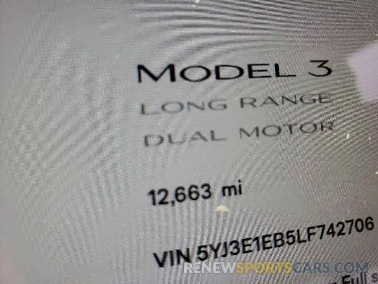 8 Photograph of a damaged car 5YJ3E1EB5LF742706 TESLA MODEL 3 2020