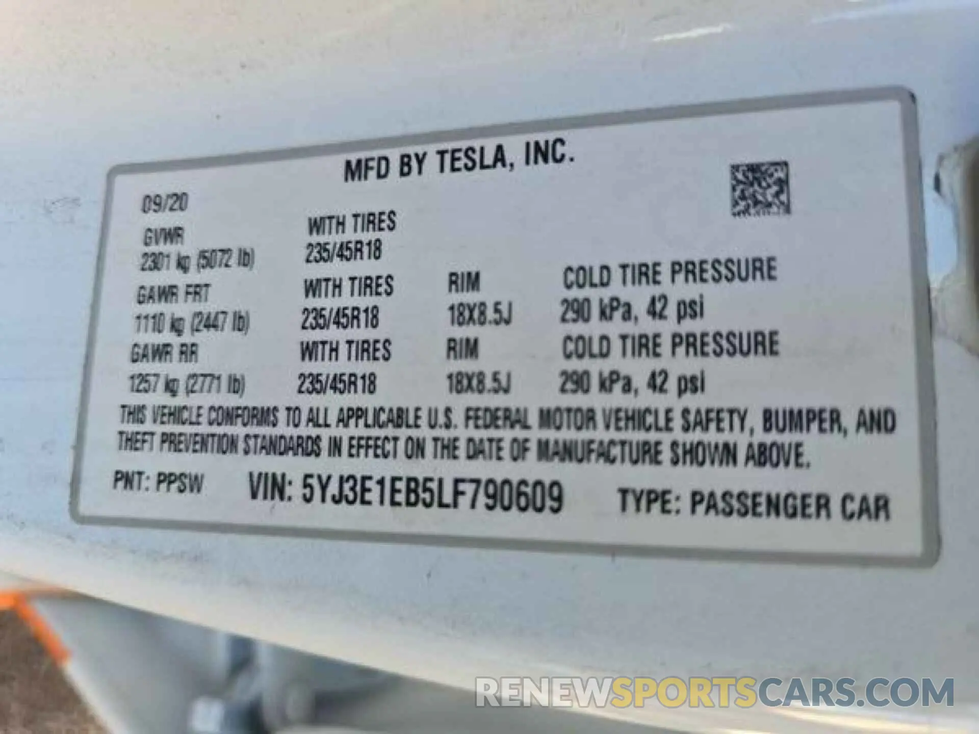 8 Photograph of a damaged car 5YJ3E1EB5LF790609 TESLA MODEL 3 2020