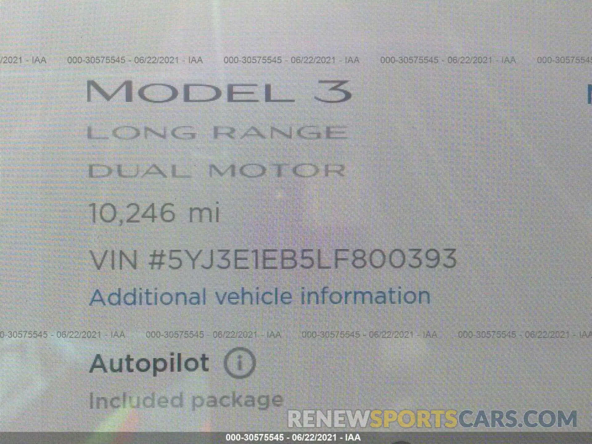 7 Photograph of a damaged car 5YJ3E1EB5LF800393 TESLA MODEL 3 2020