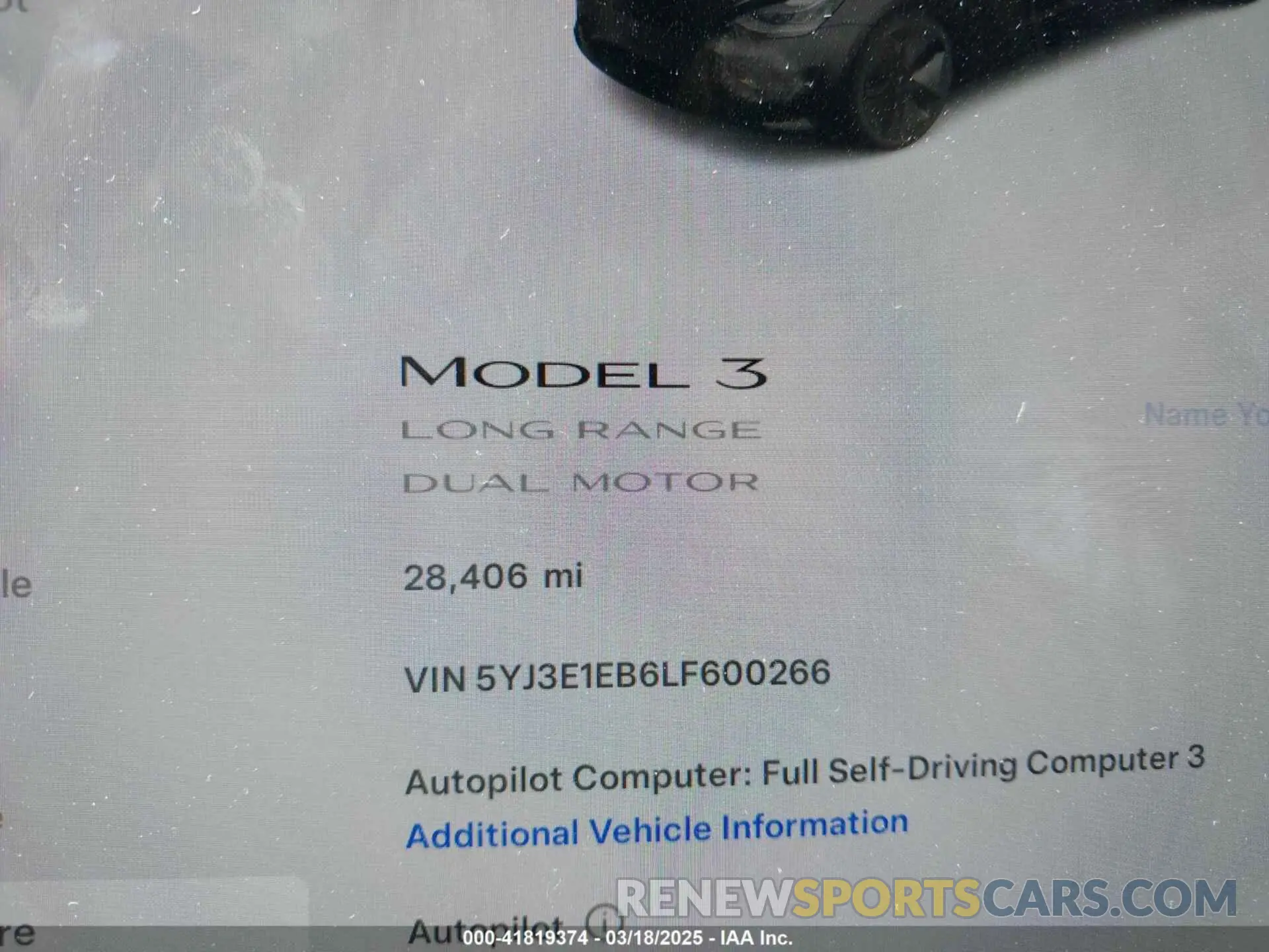 7 Photograph of a damaged car 5YJ3E1EB6LF600266 TESLA MODEL 3 2020