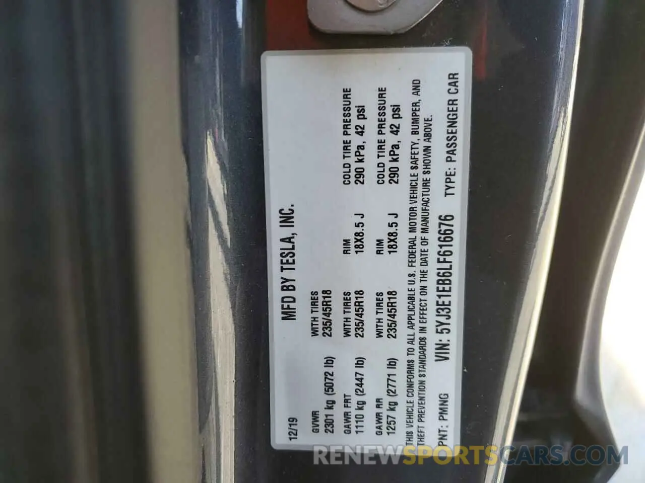 13 Photograph of a damaged car 5YJ3E1EB6LF616676 TESLA MODEL 3 2020