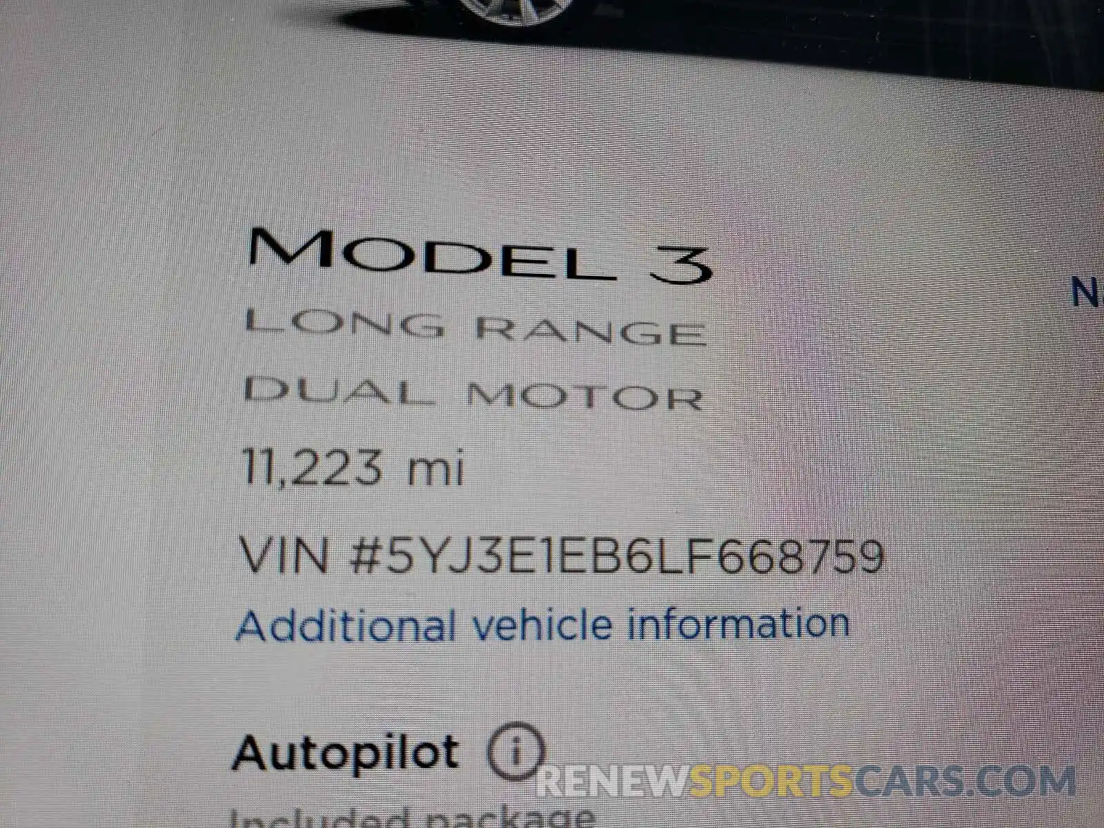 8 Photograph of a damaged car 5YJ3E1EB6LF668759 TESLA MODEL 3 2020