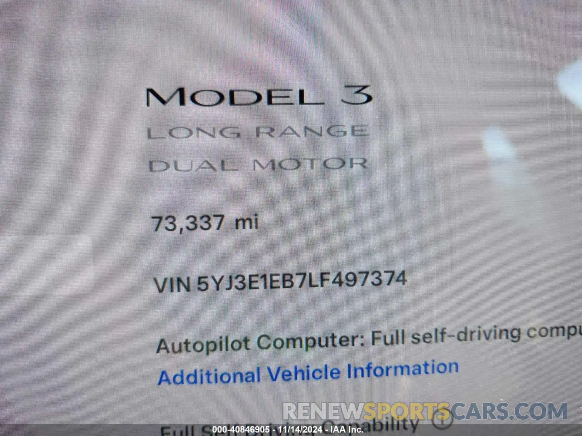 16 Photograph of a damaged car 5YJ3E1EB7LF497374 TESLA MODEL 3 2020