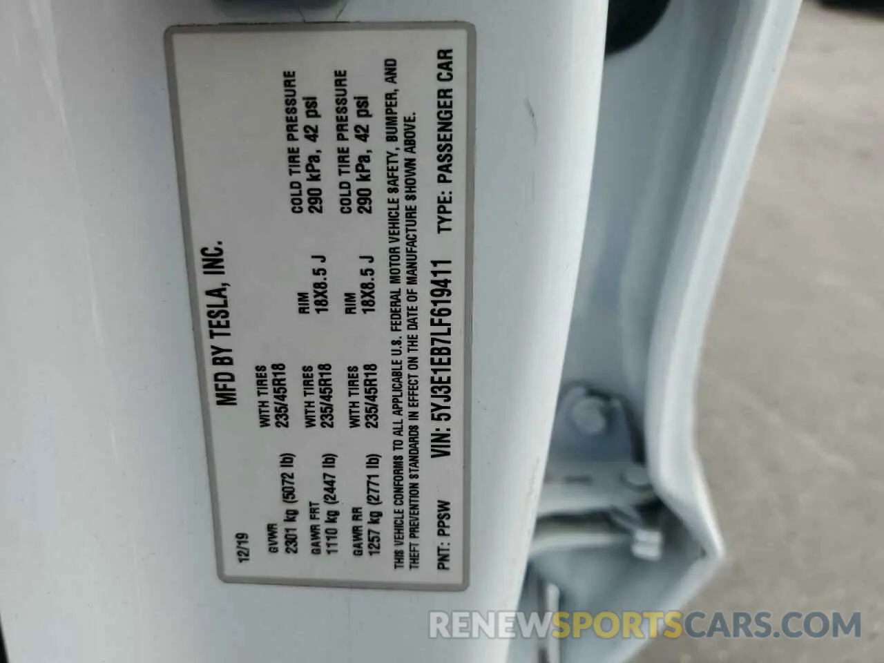 12 Photograph of a damaged car 5YJ3E1EB7LF619411 TESLA MODEL 3 2020