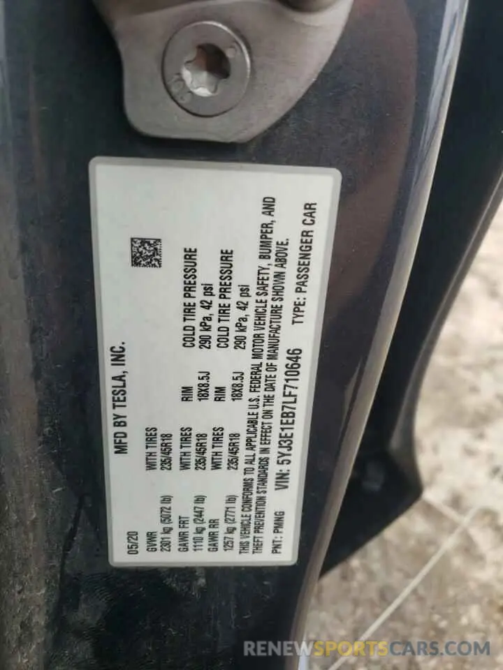 13 Photograph of a damaged car 5YJ3E1EB7LF710646 TESLA MODEL 3 2020