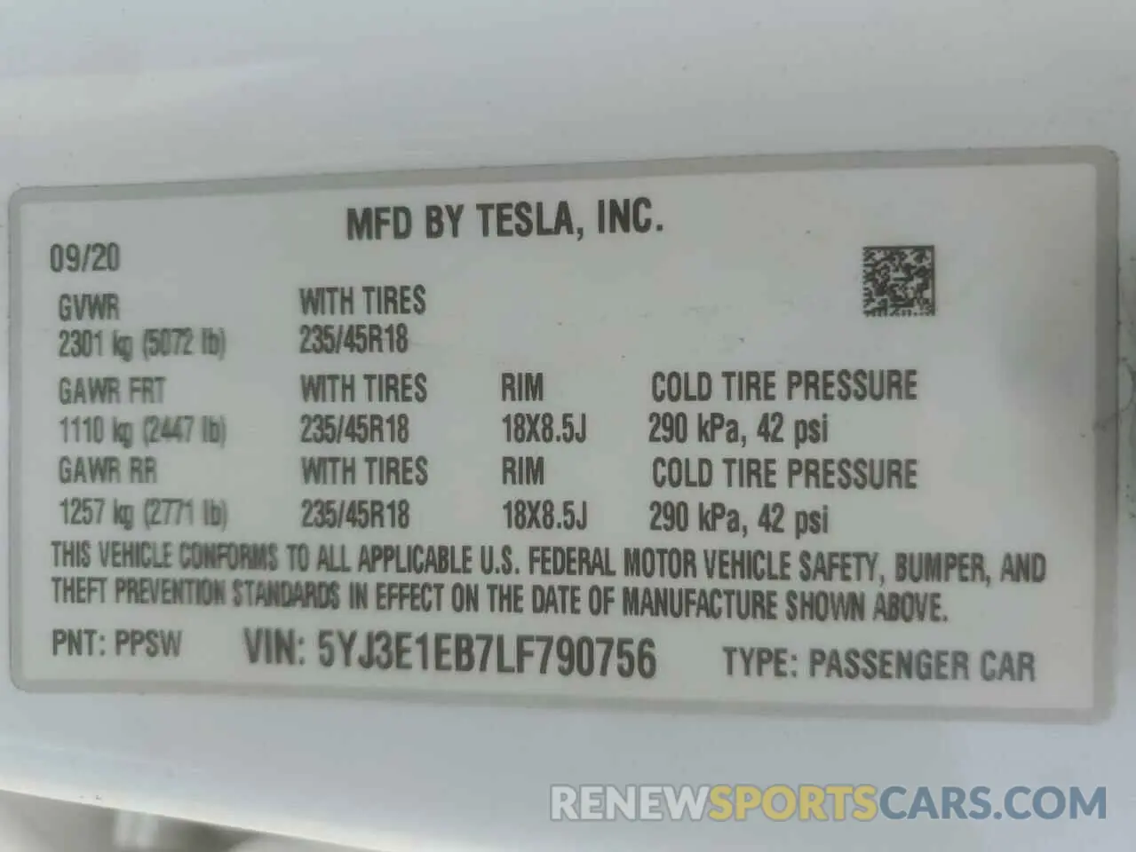 12 Photograph of a damaged car 5YJ3E1EB7LF790756 TESLA MODEL 3 2020