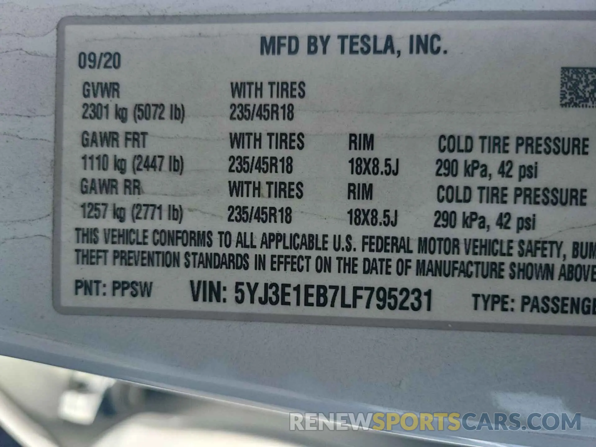 14 Photograph of a damaged car 5YJ3E1EB7LF795231 TESLA MODEL 3 2020
