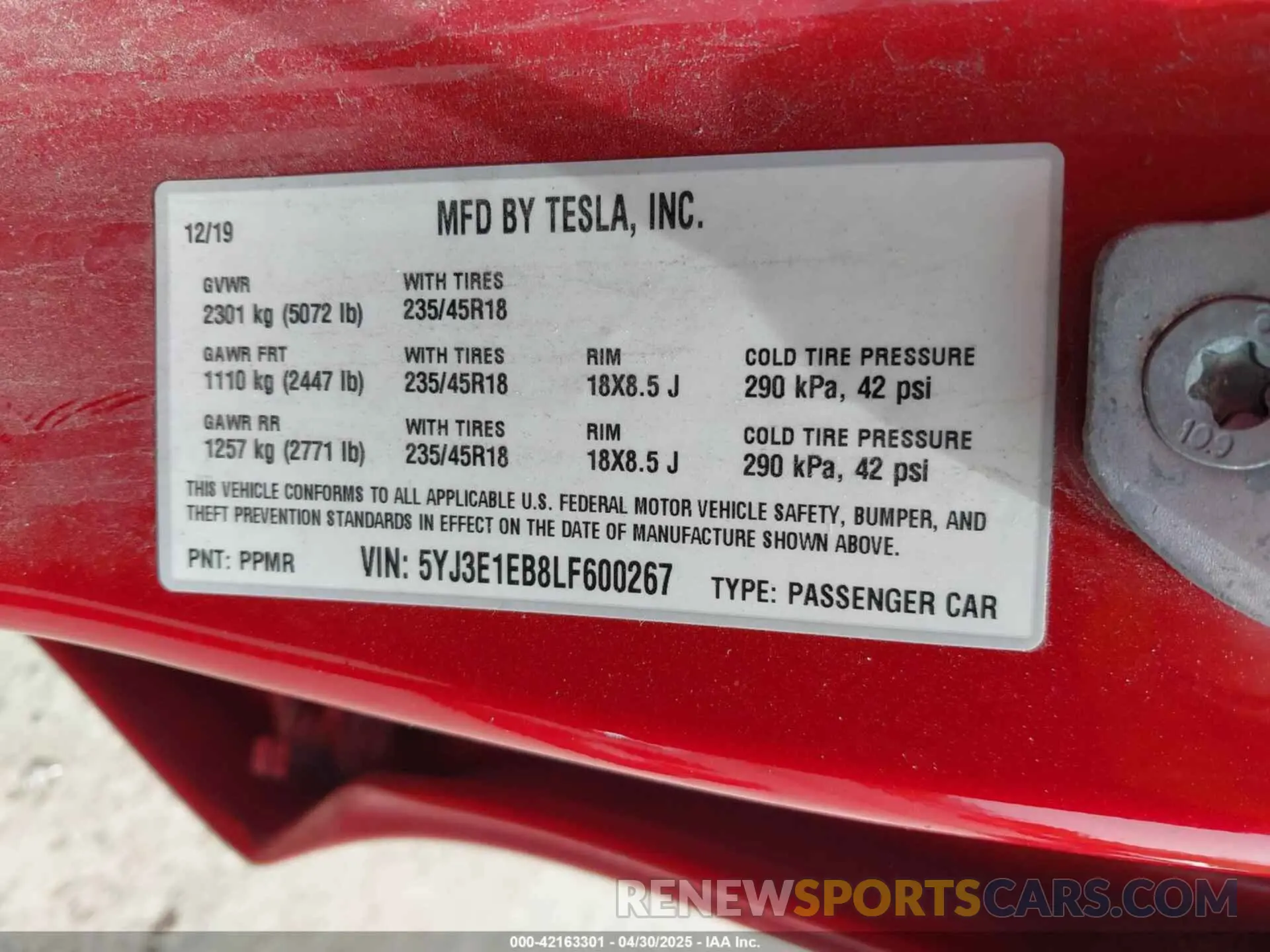 9 Photograph of a damaged car 5YJ3E1EB8LF600267 TESLA MODEL 3 2020