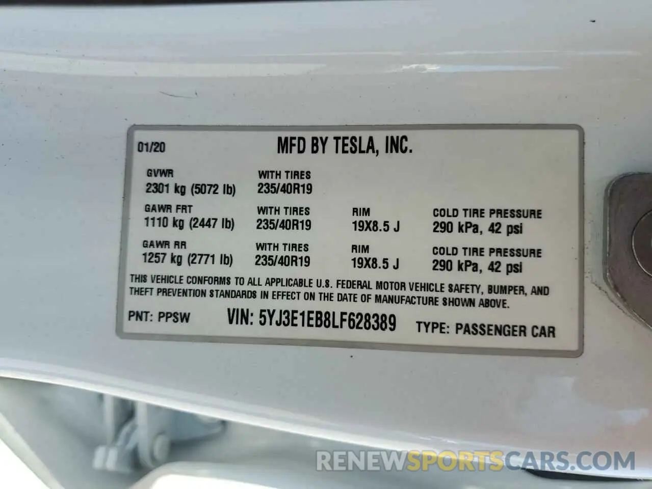 12 Photograph of a damaged car 5YJ3E1EB8LF628389 TESLA MODEL 3 2020