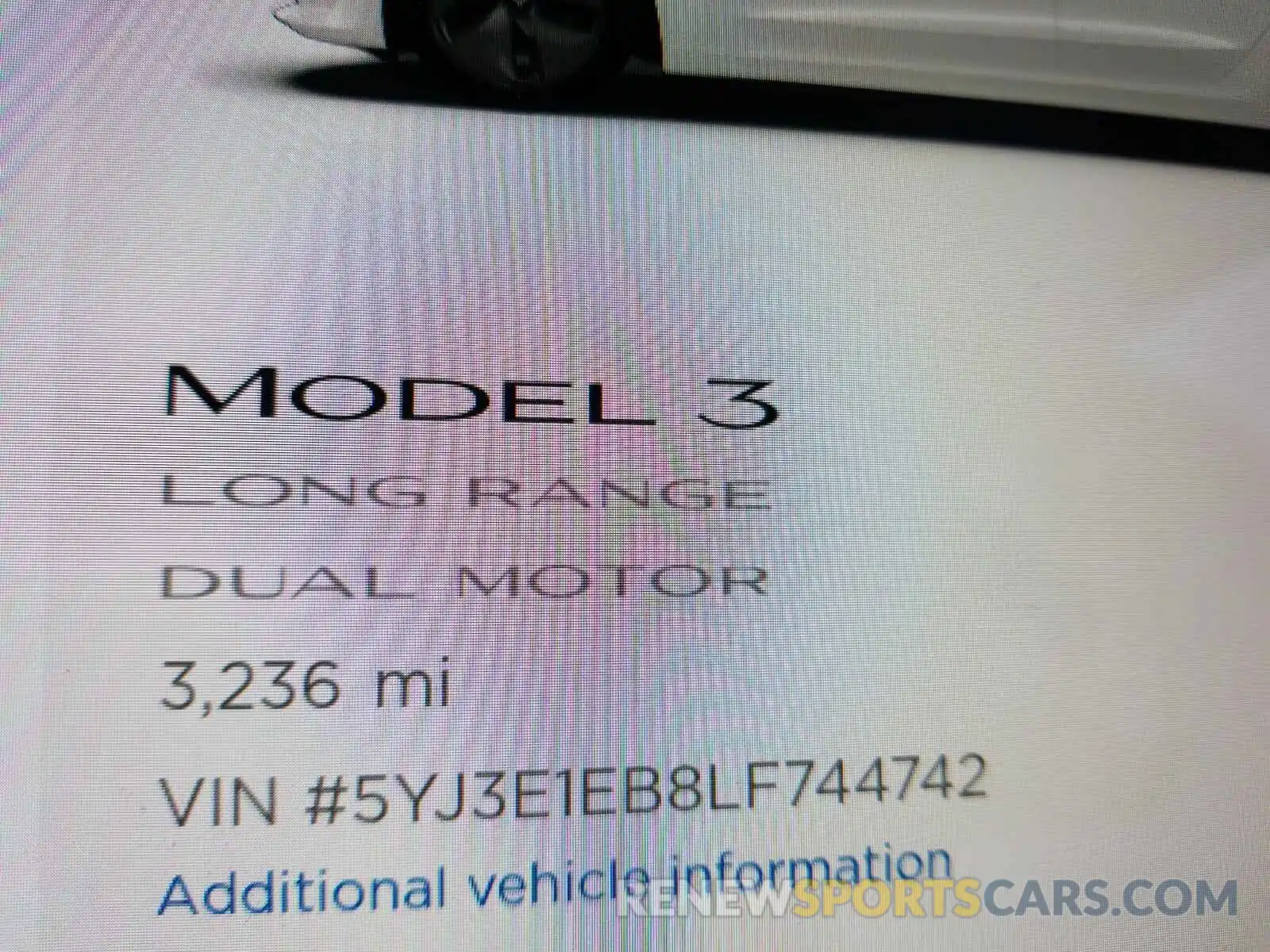 8 Photograph of a damaged car 5YJ3E1EB8LF744742 TESLA MODEL 3 2020