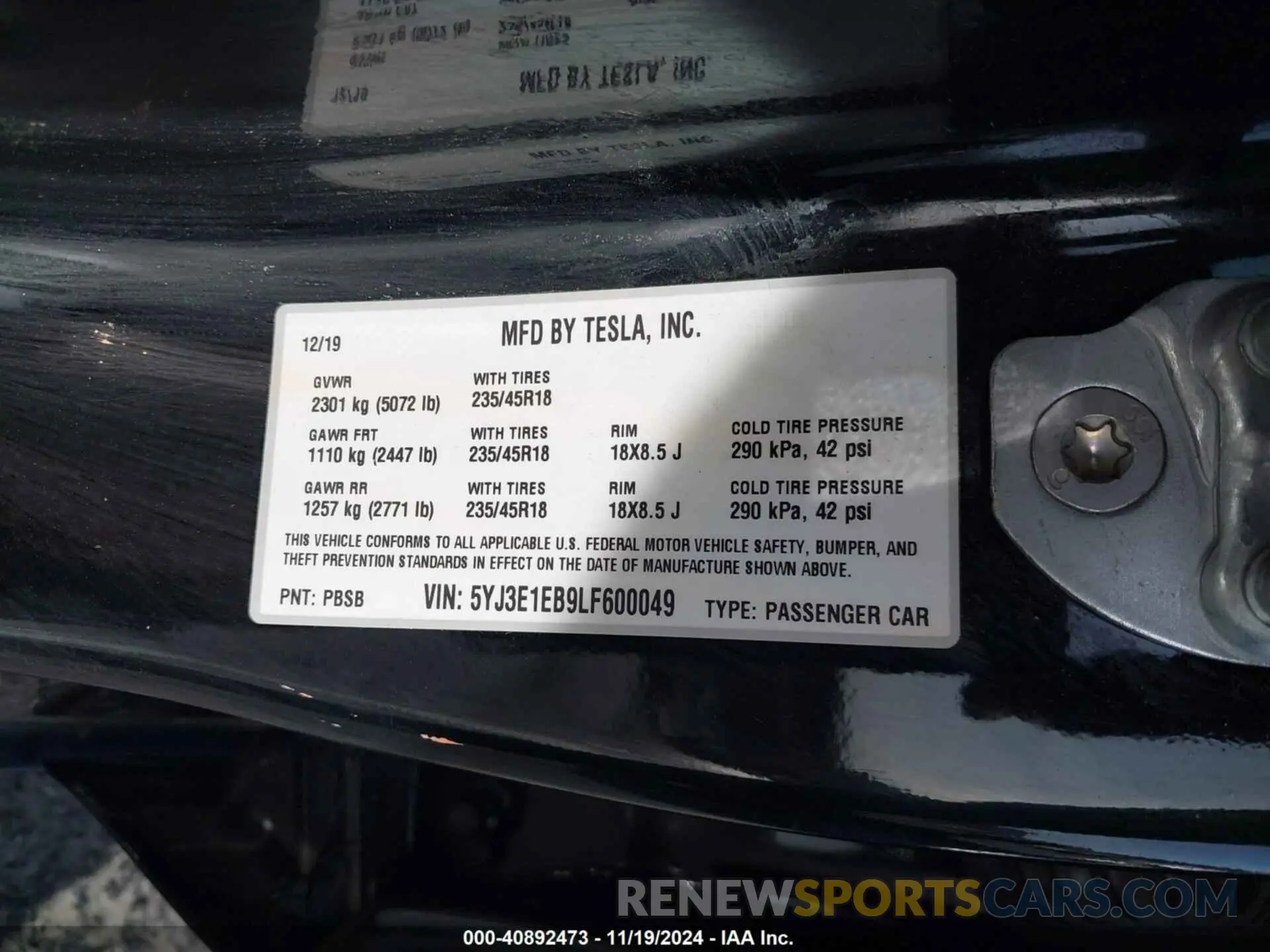 9 Photograph of a damaged car 5YJ3E1EB9LF600049 TESLA MODEL 3 2020