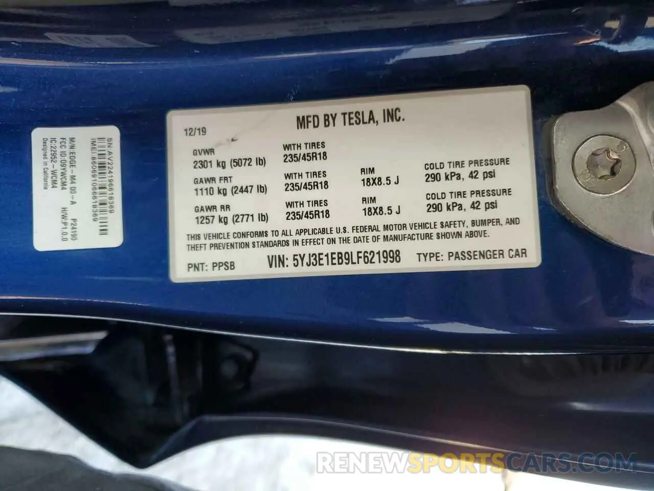 12 Photograph of a damaged car 5YJ3E1EB9LF621998 TESLA MODEL 3 2020