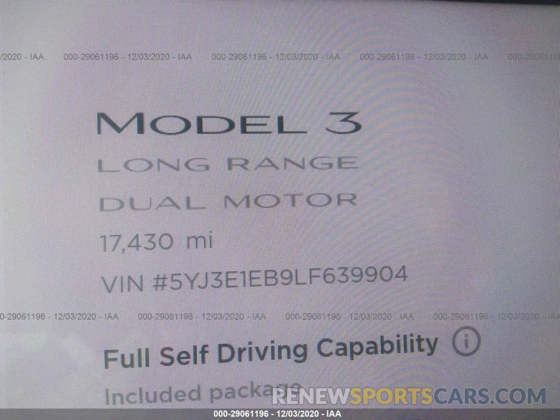 9 Photograph of a damaged car 5YJ3E1EB9LF639904 TESLA MODEL 3 2020