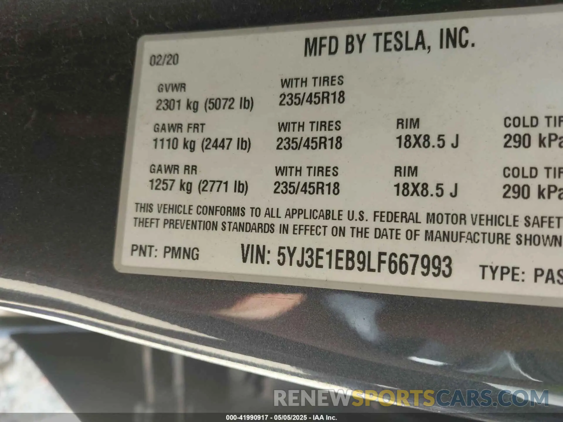 9 Photograph of a damaged car 5YJ3E1EB9LF667993 TESLA MODEL 3 2020