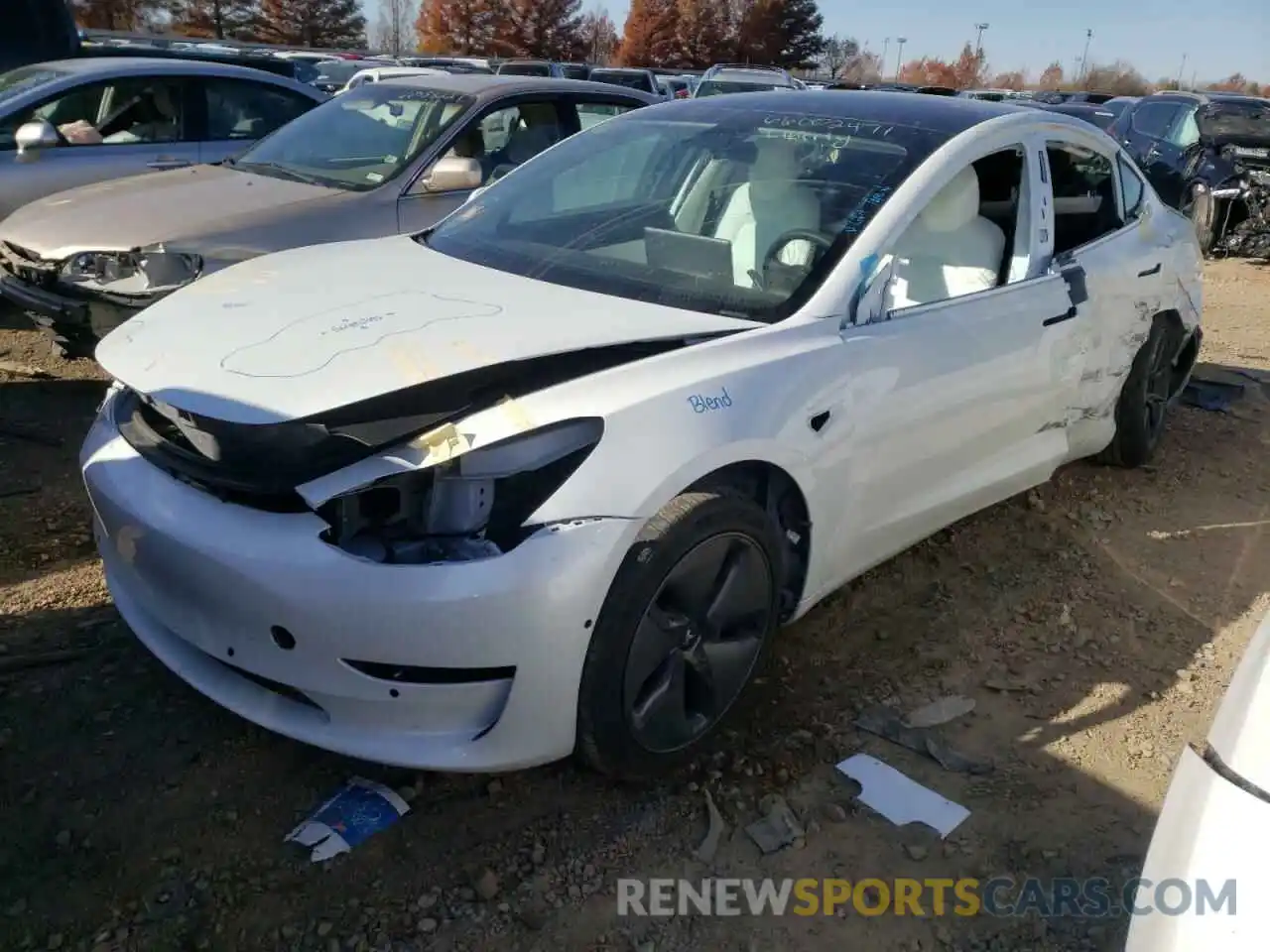 2 Photograph of a damaged car 5YJ3E1EBXLF607009 TESLA MODEL 3 2020