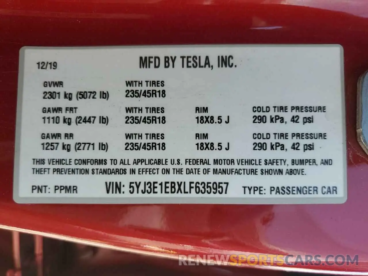 14 Photograph of a damaged car 5YJ3E1EBXLF635957 TESLA MODEL 3 2020