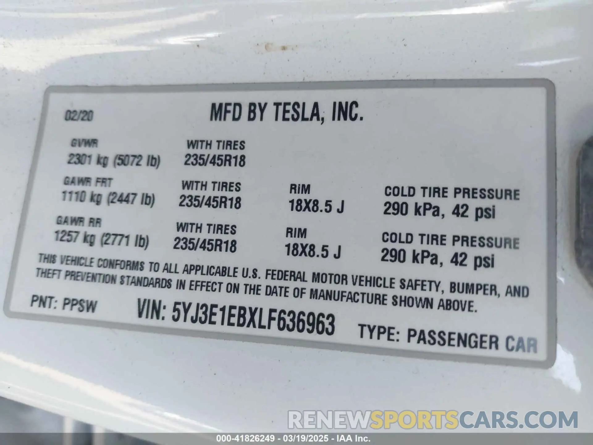 9 Photograph of a damaged car 5YJ3E1EBXLF636963 TESLA MODEL 3 2020