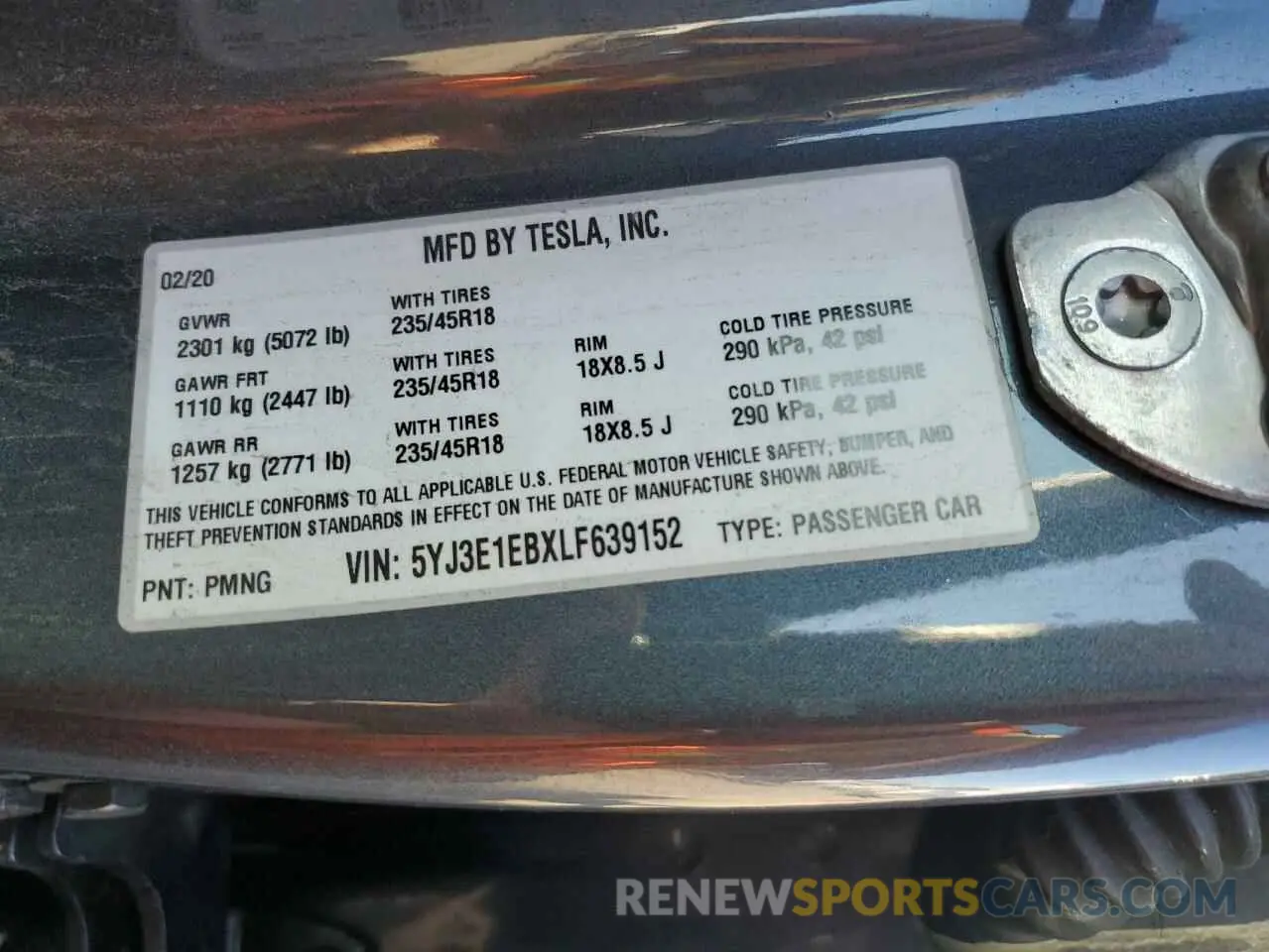 12 Photograph of a damaged car 5YJ3E1EBXLF639152 TESLA MODEL 3 2020