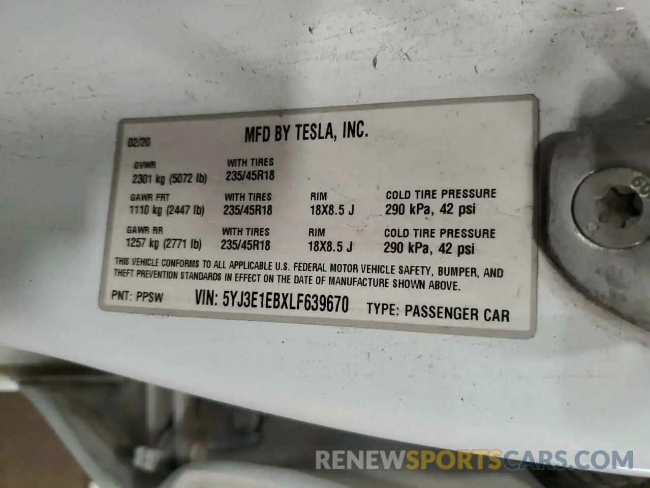 12 Photograph of a damaged car 5YJ3E1EBXLF639670 TESLA MODEL 3 2020