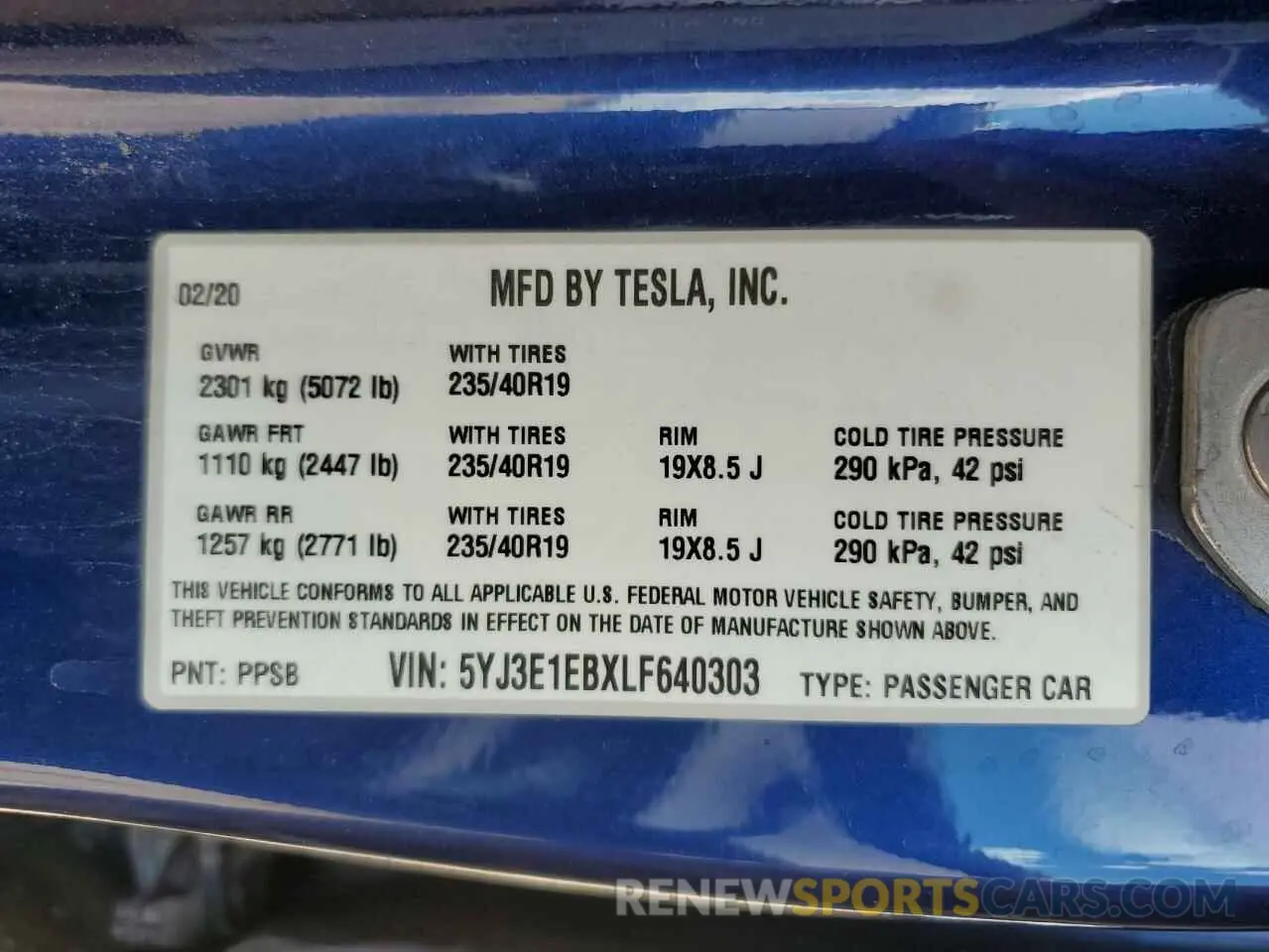 12 Photograph of a damaged car 5YJ3E1EBXLF640303 TESLA MODEL 3 2020