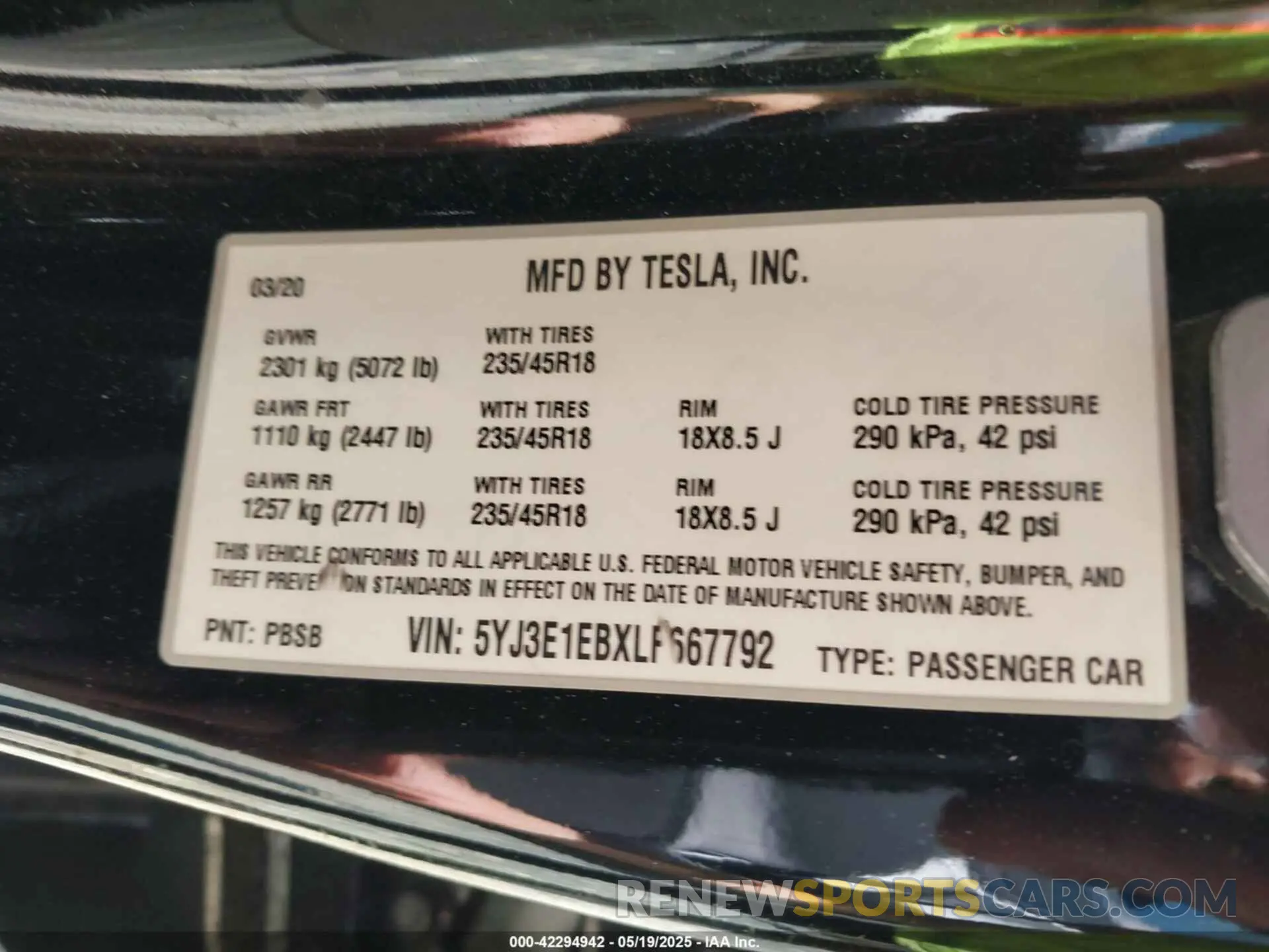 9 Photograph of a damaged car 5YJ3E1EBXLF667792 TESLA MODEL 3 2020