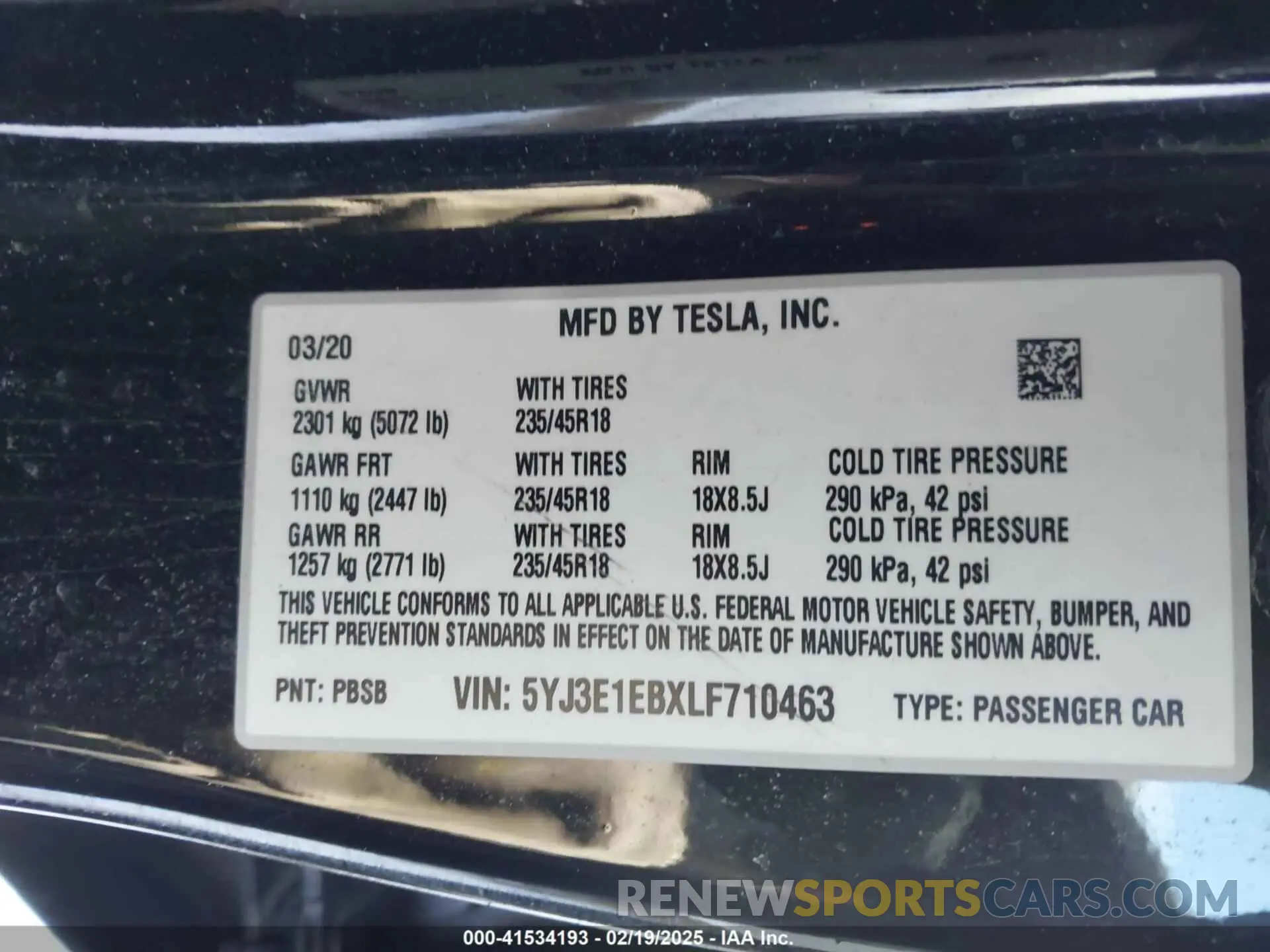 9 Photograph of a damaged car 5YJ3E1EBXLF710463 TESLA MODEL 3 2020