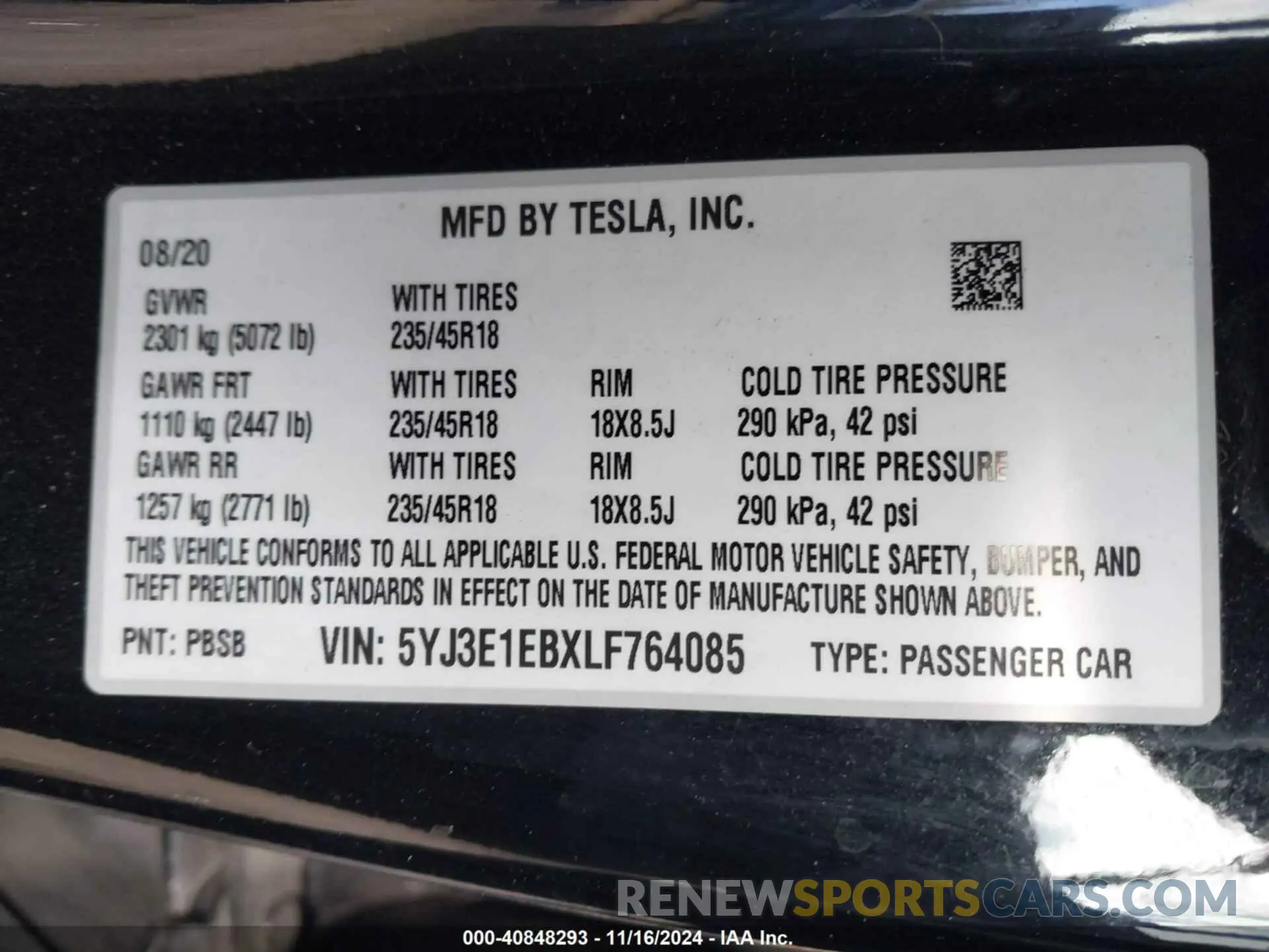 9 Photograph of a damaged car 5YJ3E1EBXLF764085 TESLA MODEL 3 2020