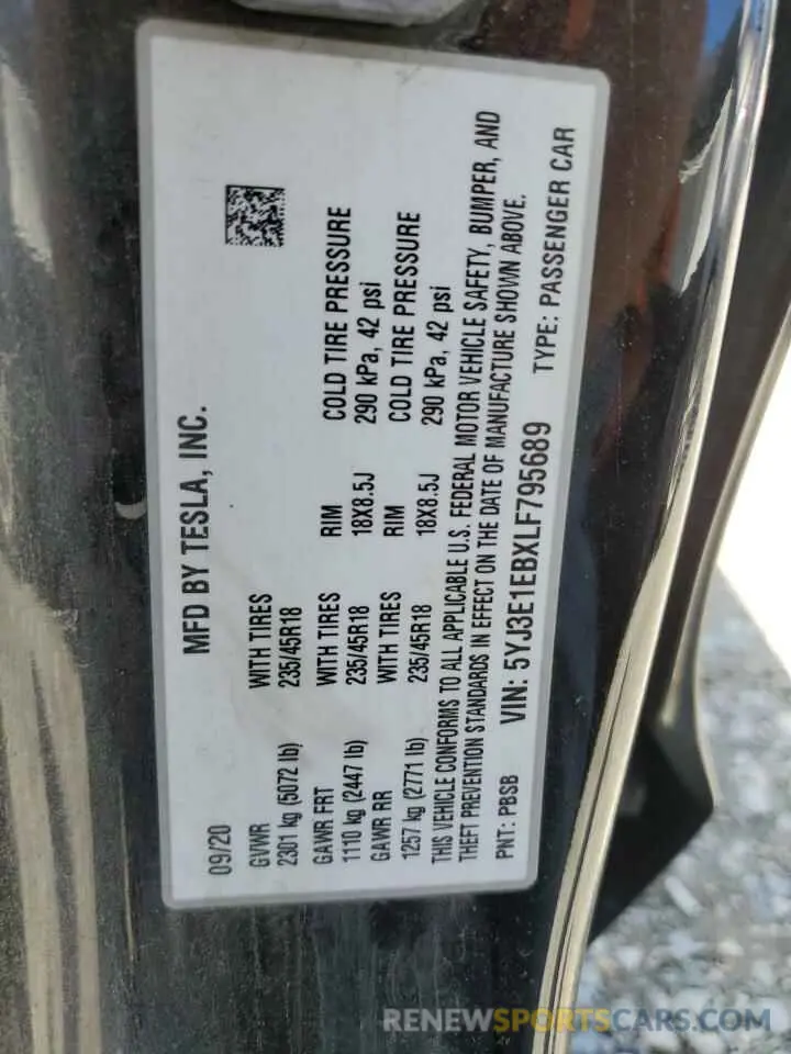 13 Photograph of a damaged car 5YJ3E1EBXLF795689 TESLA MODEL 3 2020