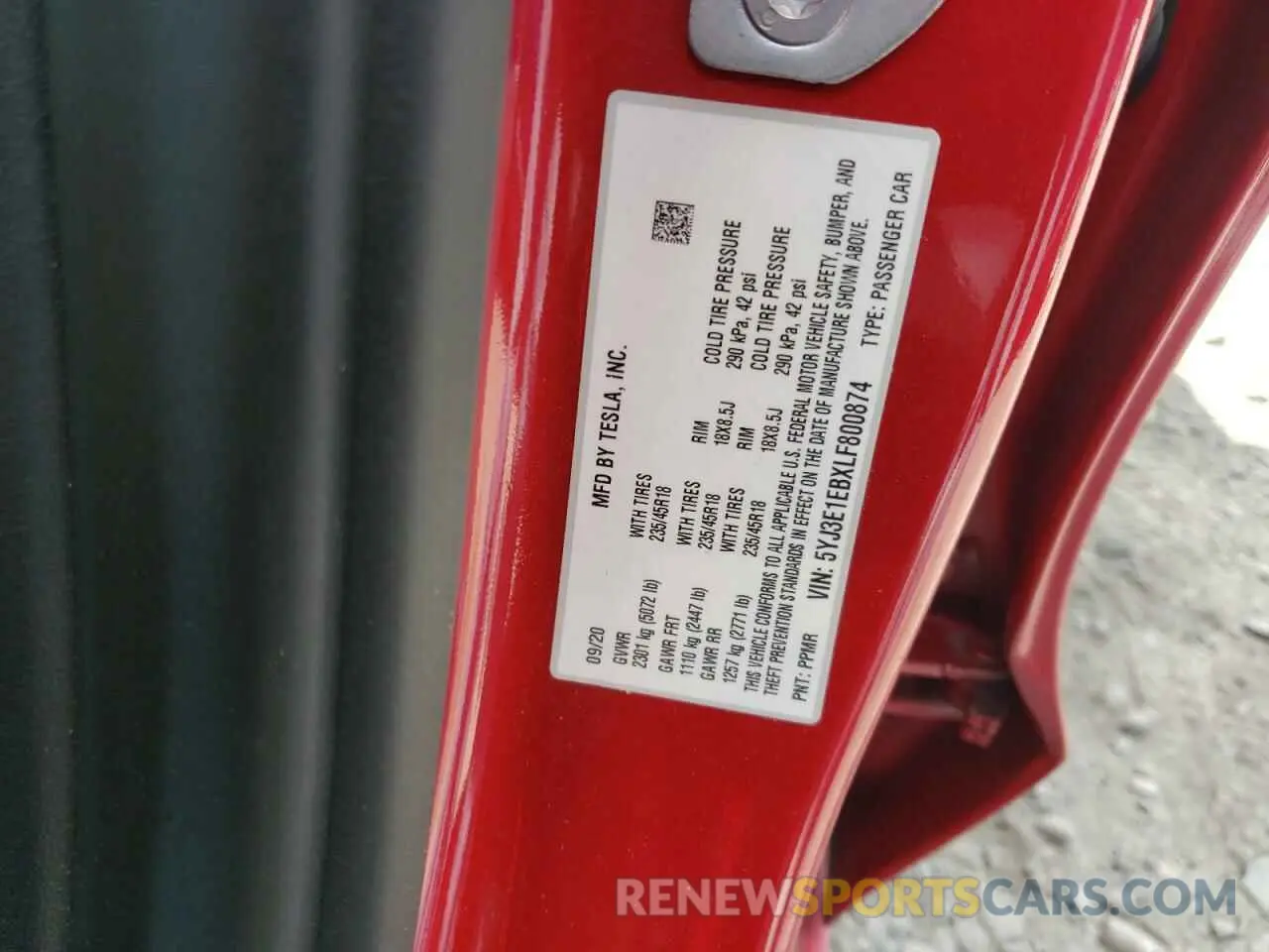 13 Photograph of a damaged car 5YJ3E1EBXLF800874 TESLA MODEL 3 2020