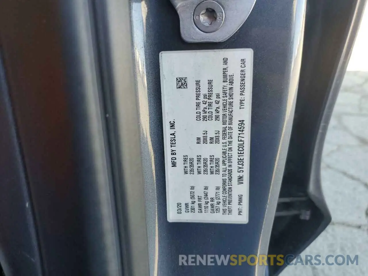 12 Photograph of a damaged car 5YJ3E1EC0LF714594 TESLA MODEL 3 2020
